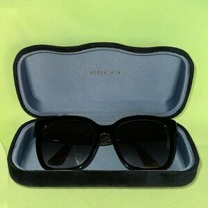 NEW GUCCI GG0034SN 002 Black Colorful Gray Gradient Rectangle Women Sunglasses